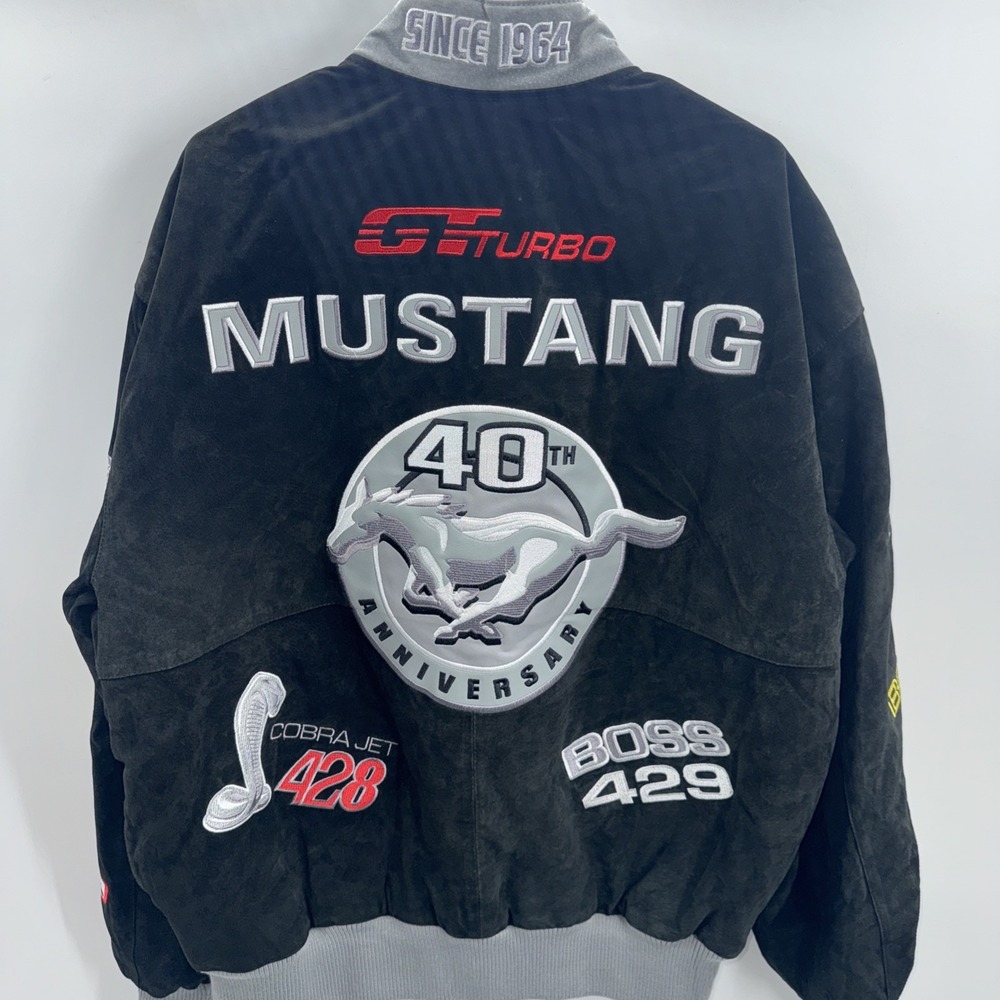 Vintage JH Design Leather Ford Mustang Embroidered Patches Racing Jacket Mens XL - Picture 5 of 14